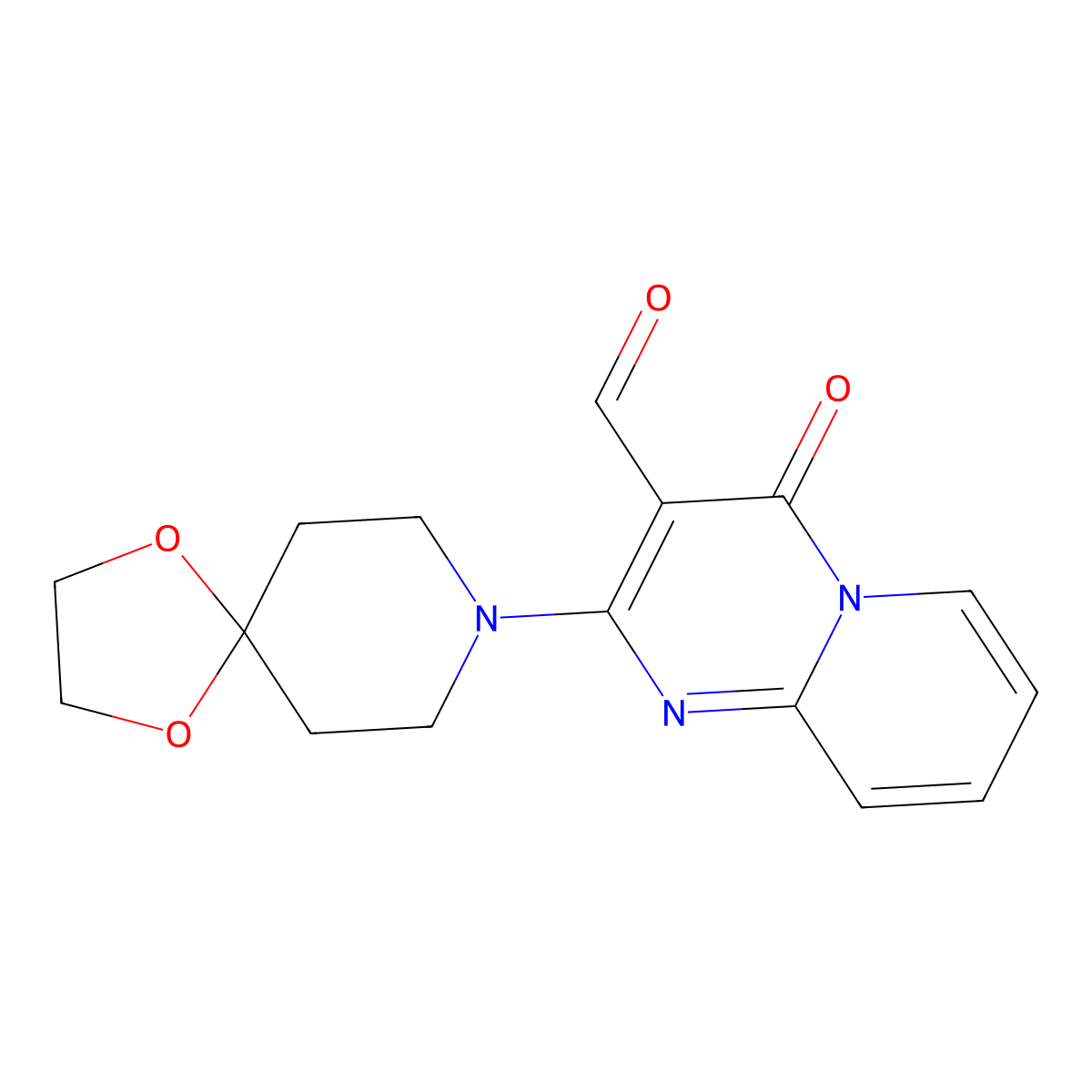 4-oxo-2-(1,4-dioxa-8-azaspiro[4.5]decan-8-yl)-4H-pyrido[1,2-a]pyrimidine-3-carbaldehyde molecular structure, CAS 686300-74-3