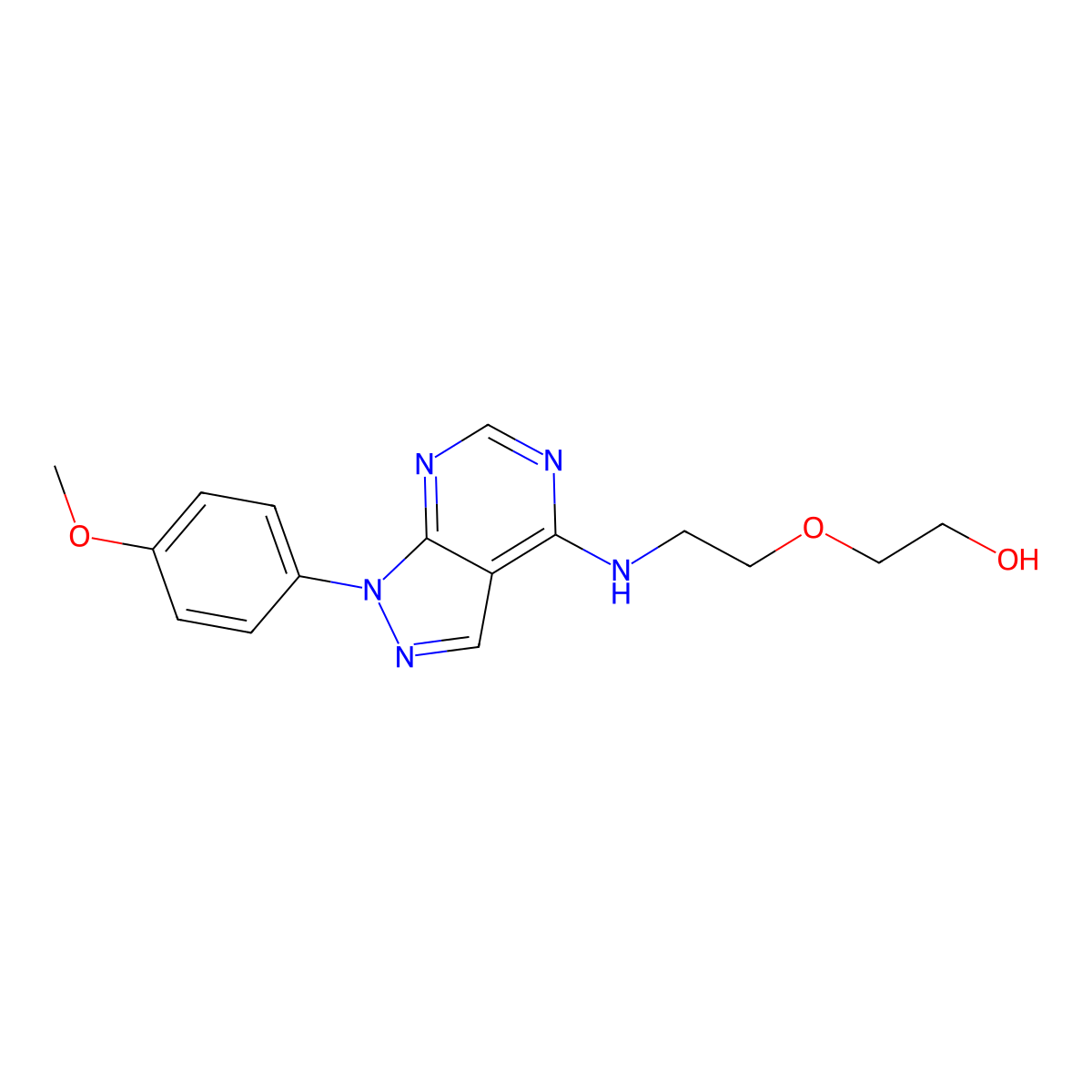 2-(2-{[1-(4-methoxyphenyl)-1H-pyrazolo[3,4-d]pyrimidin-4-yl]amino}ethoxy)ethanol molecular structure, CAS 686301-55-3