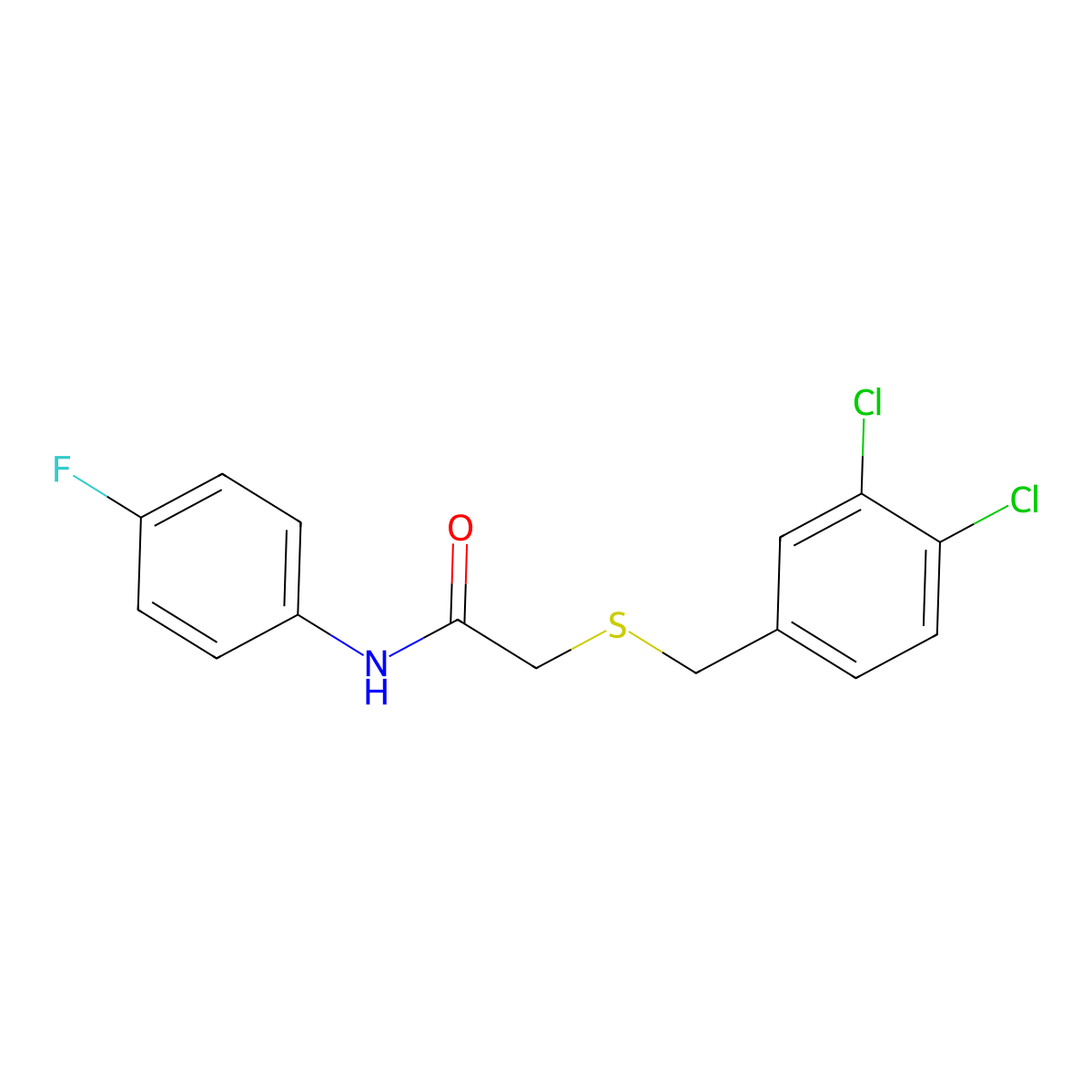 2-[(3,4-dichlorophenyl)methylsulfanyl]-N-(4-fluorophenyl)acetamide molecular structure, CAS 686313-42-8
