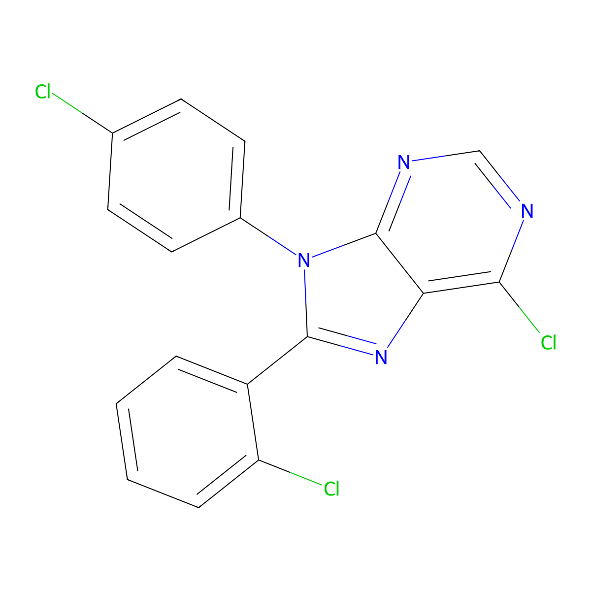 6-Chloro-8-(2-chlorophenyl)-9-(4-chlorophenyl)-9H-purine molecular structure, CAS 686344-50-3