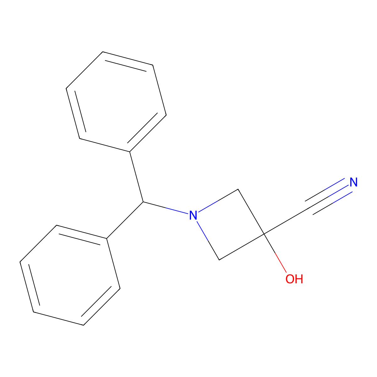1-Benzhydryl-3-hydroxyazetidine-3-carbonitrile molecular structure, CAS 686347-59-1