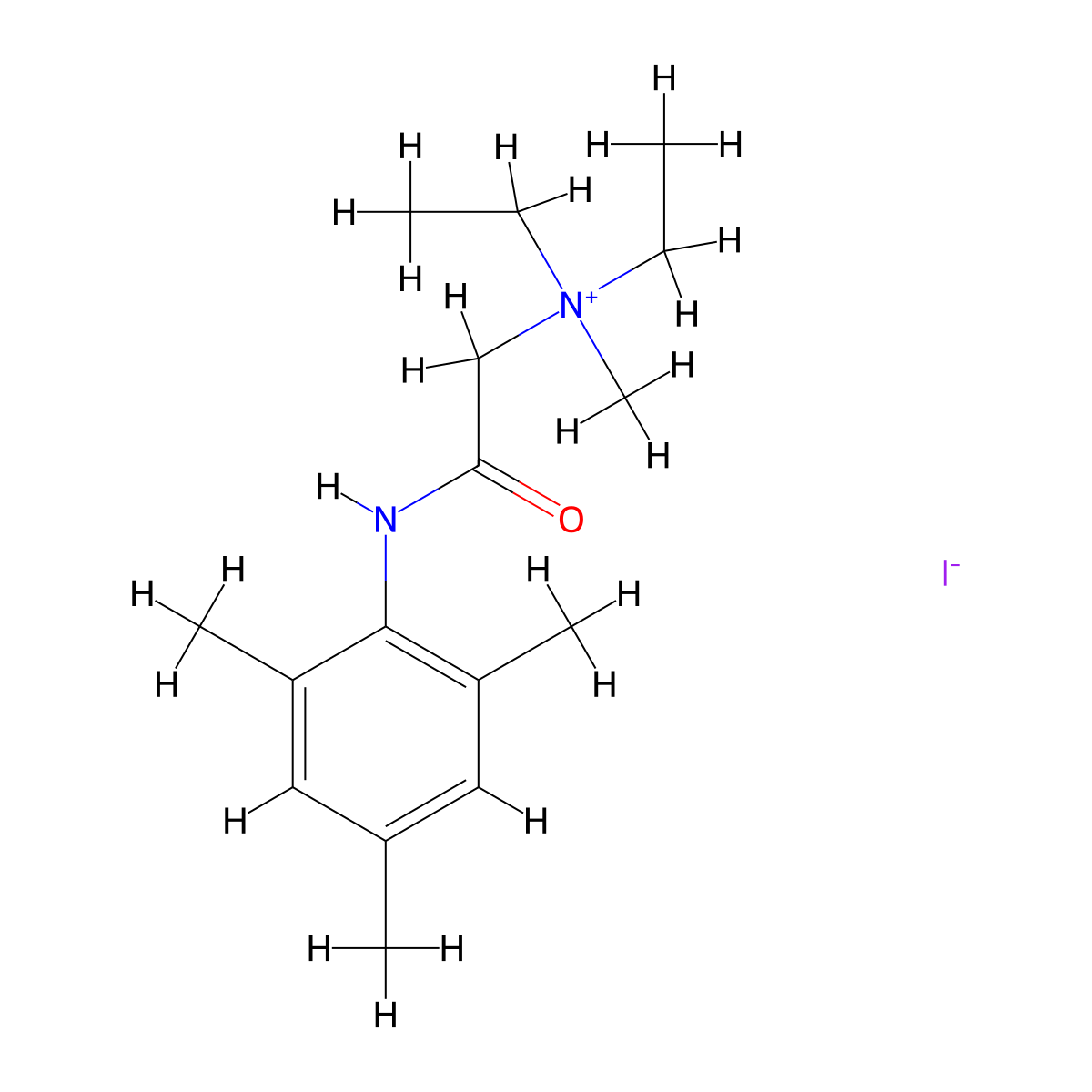 Ethanaminium, N,N-diethyl-N-methyl-2-oxo-2-((2,4,6-trimethylphenyl)amino)-, iodide molecular structure, CAS 68638-18-6