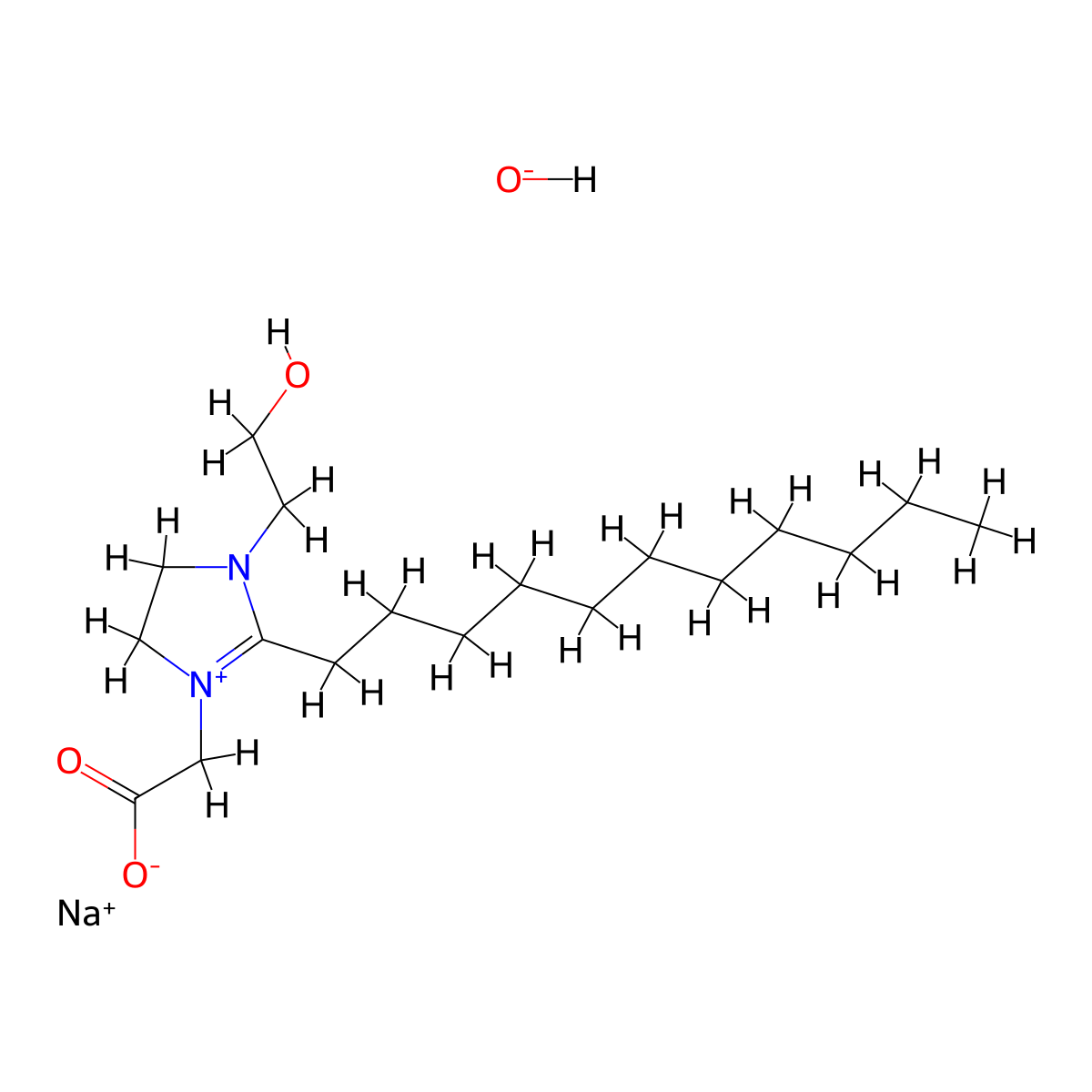 1H-Imidazolium, 1-(carboxymethyl)-4,5-dihydro-1(or 3)-(2-hydroxyethyl)-2-undecyl-, hydroxide, sodium salt (1:1:1) molecular structure, CAS 68647-44-9
