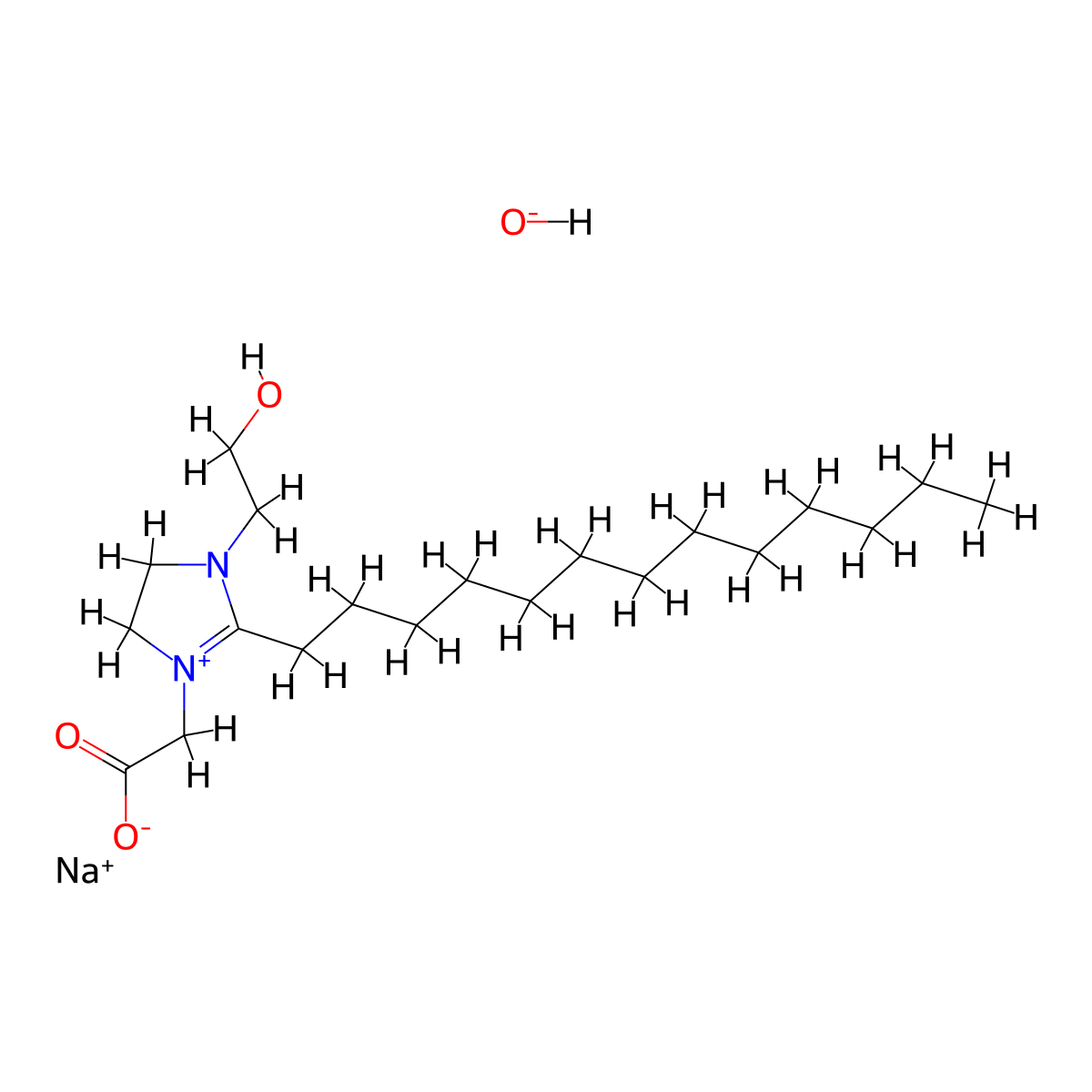 1H-Imidazolium, 1-(carboxymethyl)-4,5-dihydro-1(or 3)-(2-hydroxyethyl)-2-tridecyl-, hydroxide, sodium salt (1:1:1) molecular structure, CAS 68647-45-0