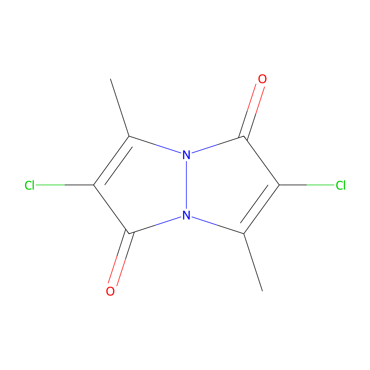 2,6-dichloro-3,7-dimethyl-1H,5H-pyrazolo[1,2-a]pyrazole-1,5-dione molecular structure, CAS 68654-20-6