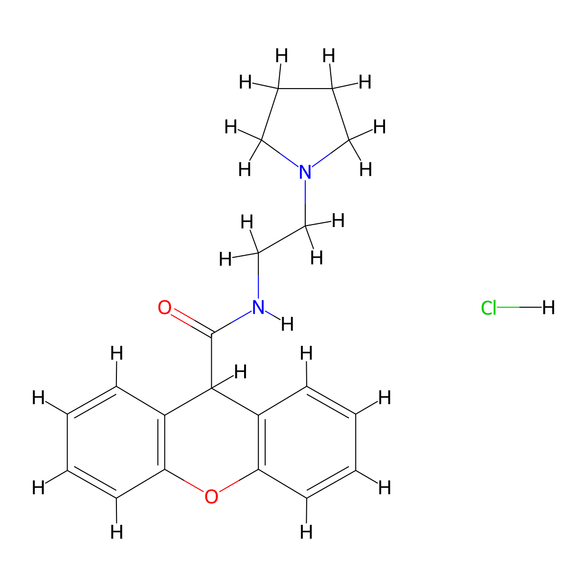 9H-Xanthene-9-carboxamide, N-(2-(1-pyrrolidinyl)ethyl)-, monohydrochloride molecular structure, CAS 68654-54-6