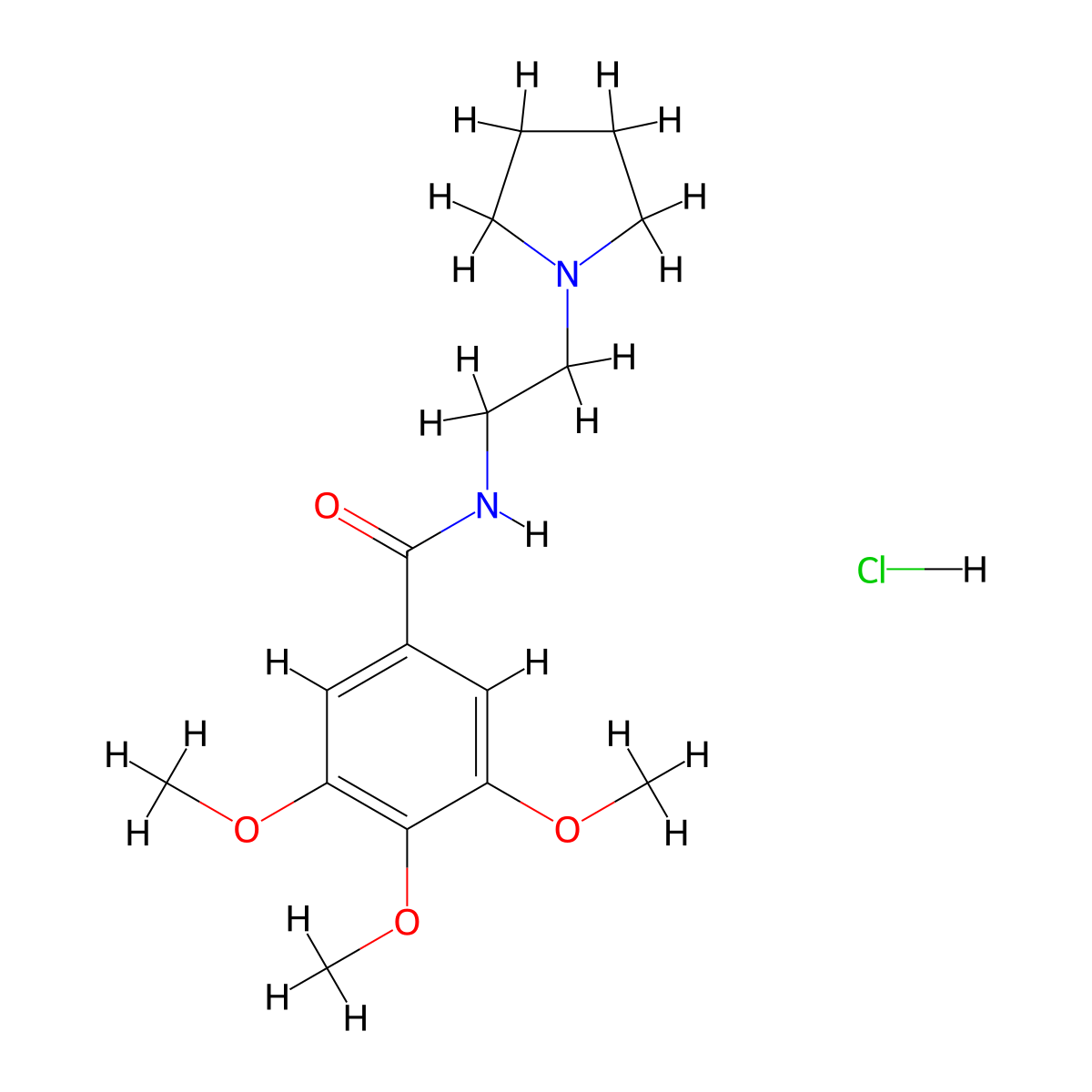 Benzamide, N-(2-(1-pyrrolidinyl)ethyl)-3,4,5-trimethoxy-, monohydrochloride molecular structure, CAS 68654-63-7