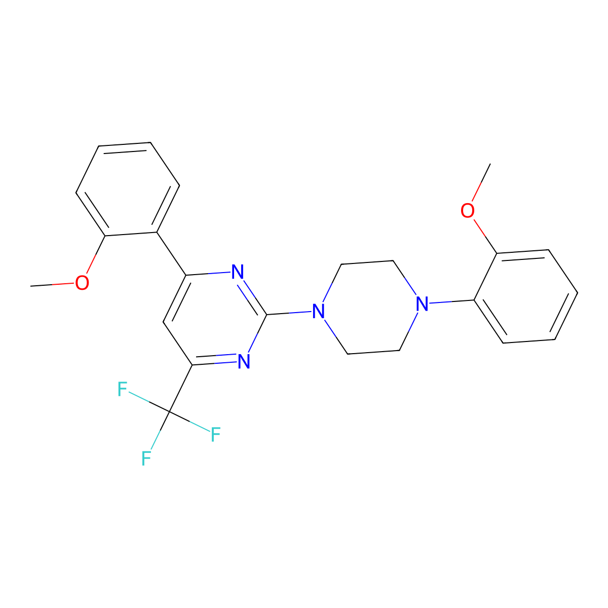 4-(2-Methoxyphenyl)-2-(4-(2-methoxyphenyl)piperazin-1-yl)-6-(trifluoromethyl)pyrimidine molecular structure, CAS 686725-20-2