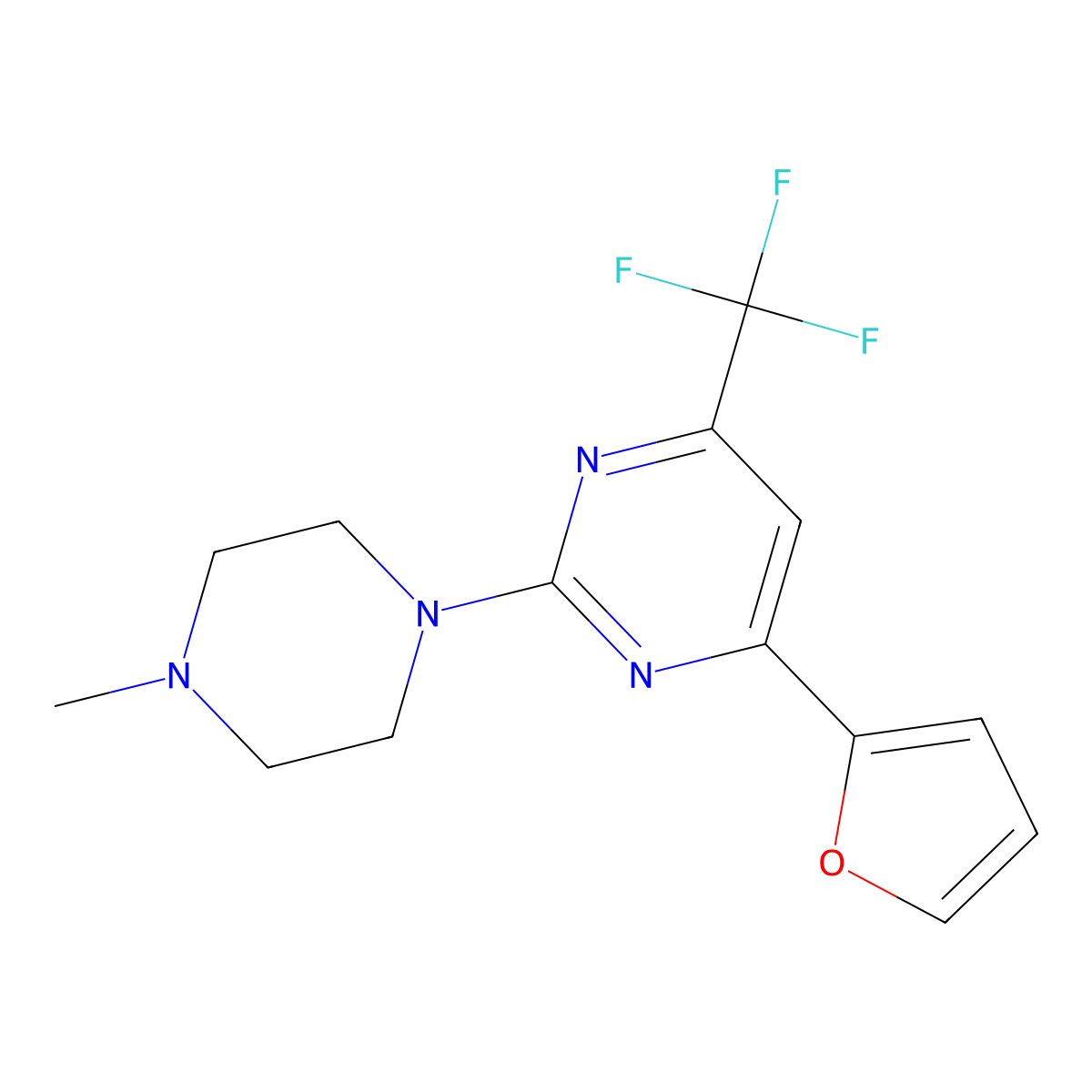 4-(Furan-2-yl)-2-(4-methylpiperazin-1-yl)-6-(trifluoromethyl)pyrimidine molecular structure, CAS 686725-57-5