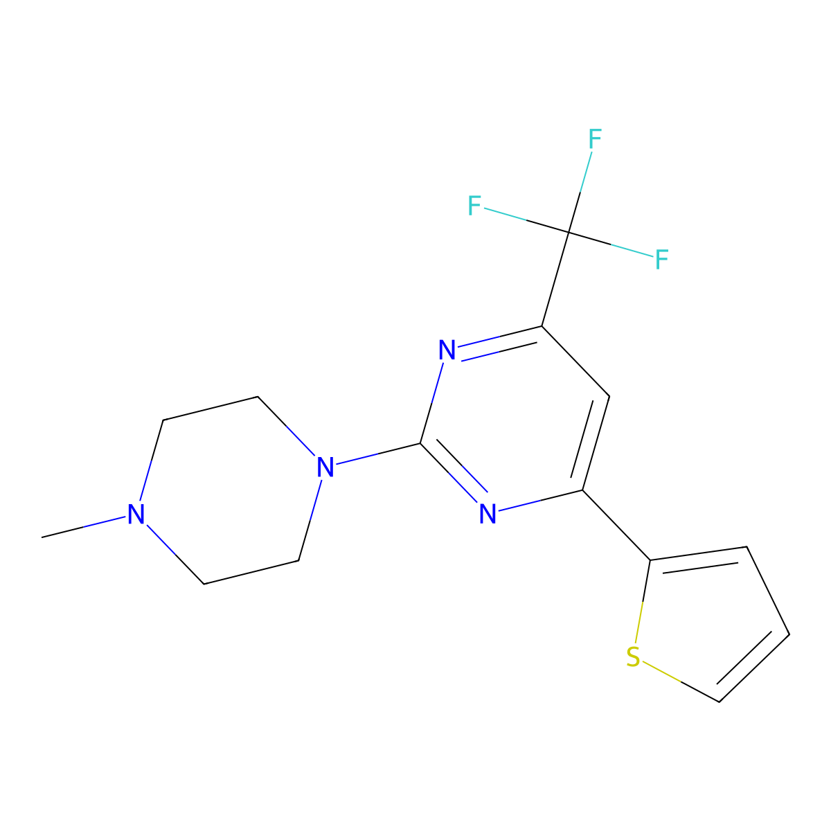 2-(4-Methylpiperazin-1-yl)-4-thiophen-2-yl-6-(trifluoromethyl)pyrimidine molecular structure, CAS 686725-91-7
