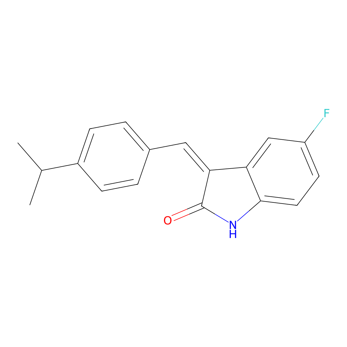 5-Fluoro-1,3-dihydro-3-[[4-(1-methylethyl)phenyl]methylene]-2H-indol-2-one molecular structure, CAS 686726-23-8