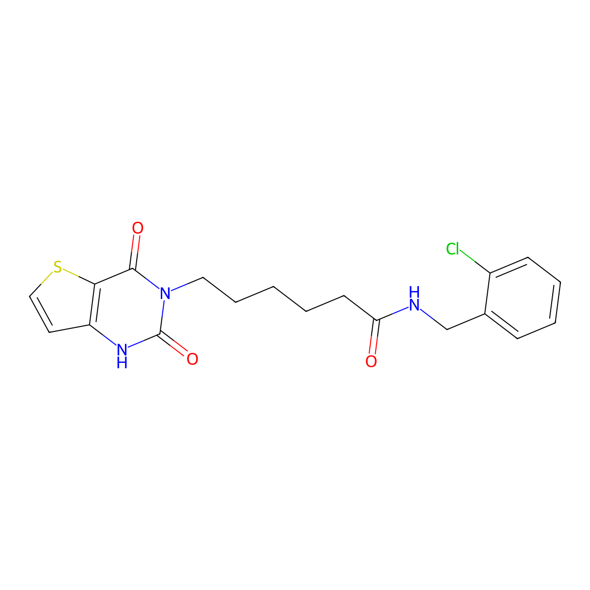 N-(2-chlorobenzyl)-6-(2,4-dioxo-1,2-dihydrothieno[3,2-d]pyrimidin-3(4H)-yl)hexanamide molecular structure, CAS 686734-82-7