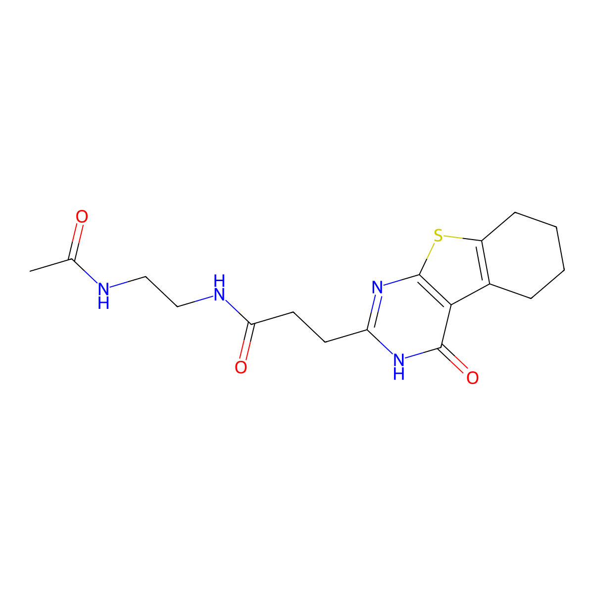 N-(2-acetamidoethyl)-3-(4-oxo-5,6,7,8-tetrahydro-3H-[1]benzothiolo[2,3-d]pyrimidin-2-yl)propanamide molecular structure, CAS 686735-89-7