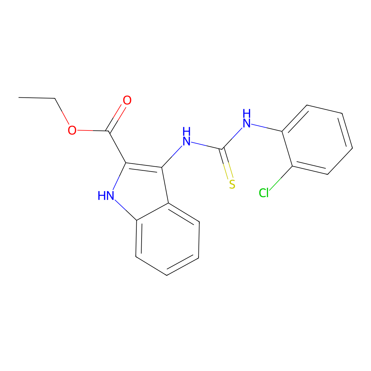 ethyl 3-(3-(2-chlorophenyl)thioureido)-1H-indole-2-carboxylate molecular structure, CAS 686736-63-0