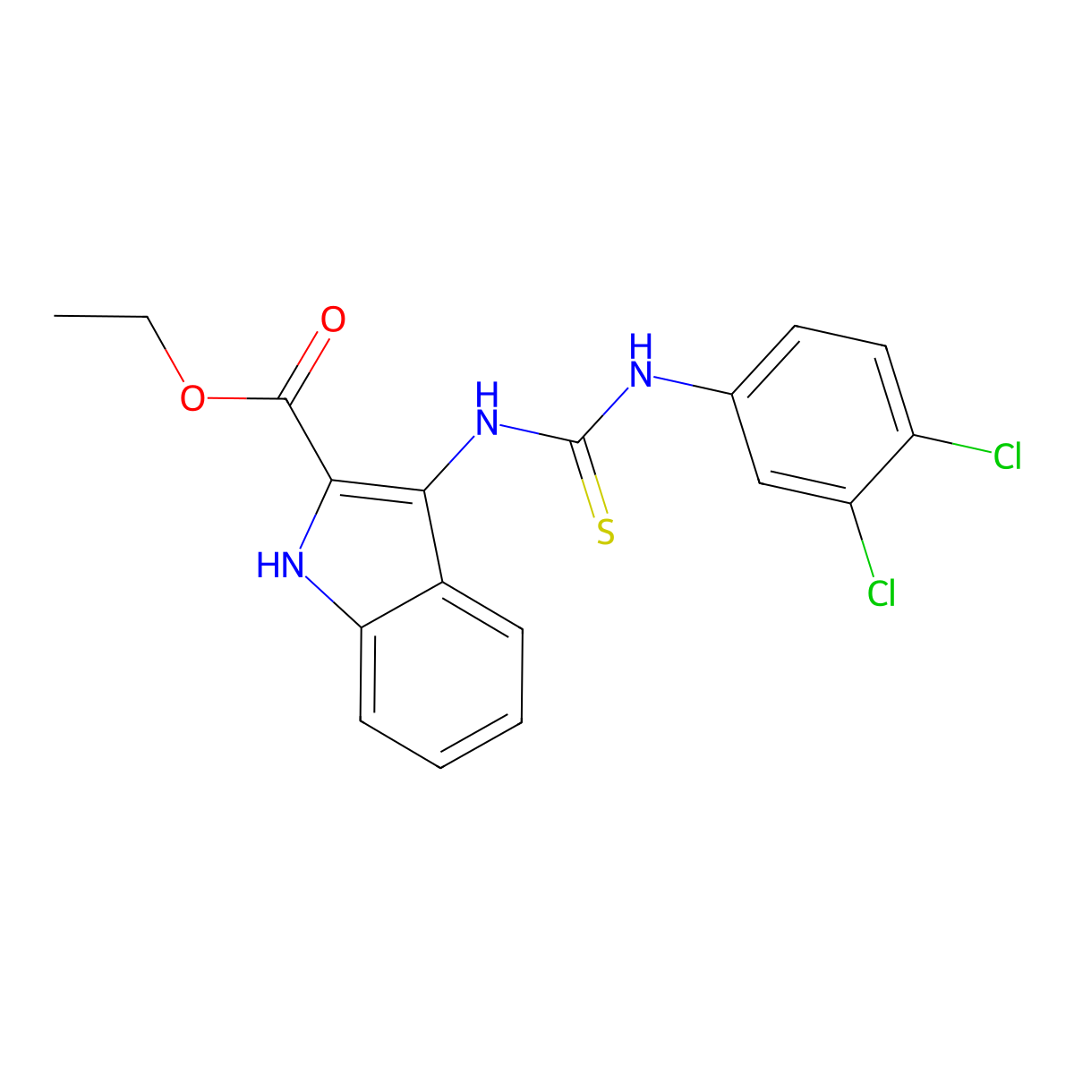 ethyl 3-(3-(3,4-dichlorophenyl)thioureido)-1H-indole-2-carboxylate molecular structure, CAS 686736-64-1