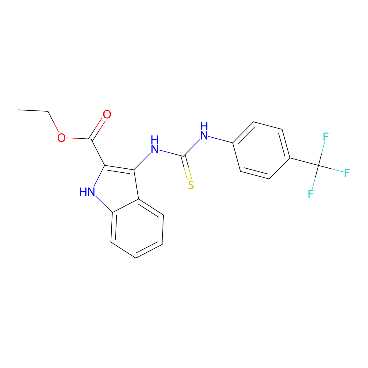 ethyl 3-(3-(4-(trifluoromethyl)phenyl)thioureido)-1H-indole-2-carboxylate molecular structure, CAS 686736-67-4