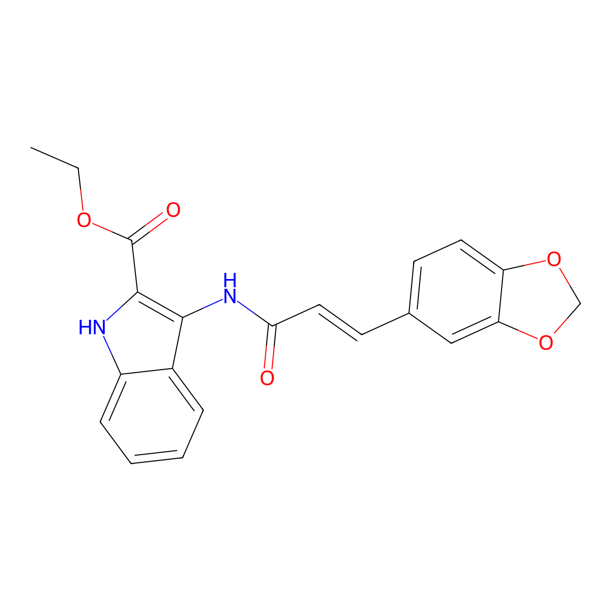 ethyl 3-[3-(1,3-benzodioxol-5-yl)prop-2-enoylamino]-1H-indole-2-carboxylate molecular structure, CAS 686736-69-6