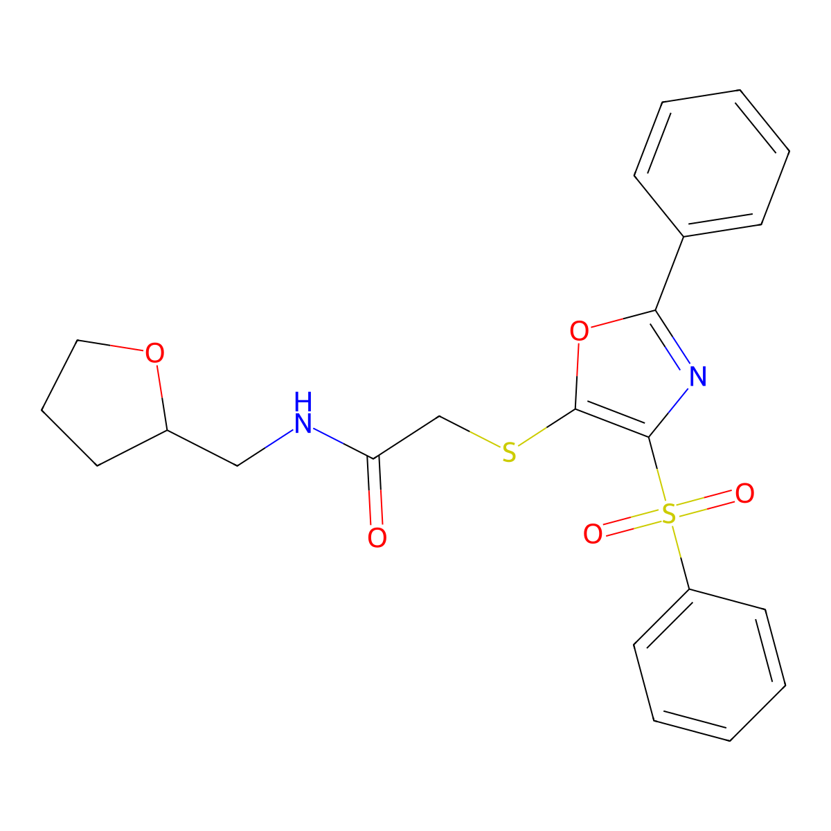 2-[[4-(benzenesulfonyl)-2-phenyl-1,3-oxazol-5-yl]sulfanyl]-N-(oxolan-2-ylmethyl)acetamide molecular structure, CAS 686736-74-3