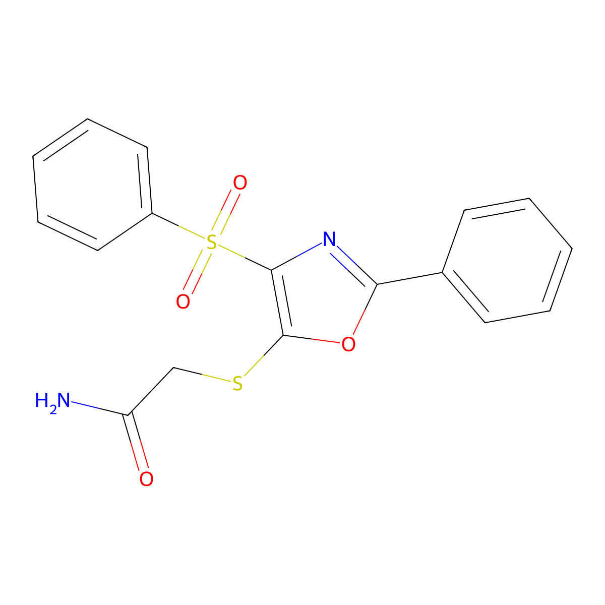 2-((2-Phenyl-4-(phenylsulfonyl)oxazol-5-yl)thio)acetamide molecular structure, CAS 686736-75-4