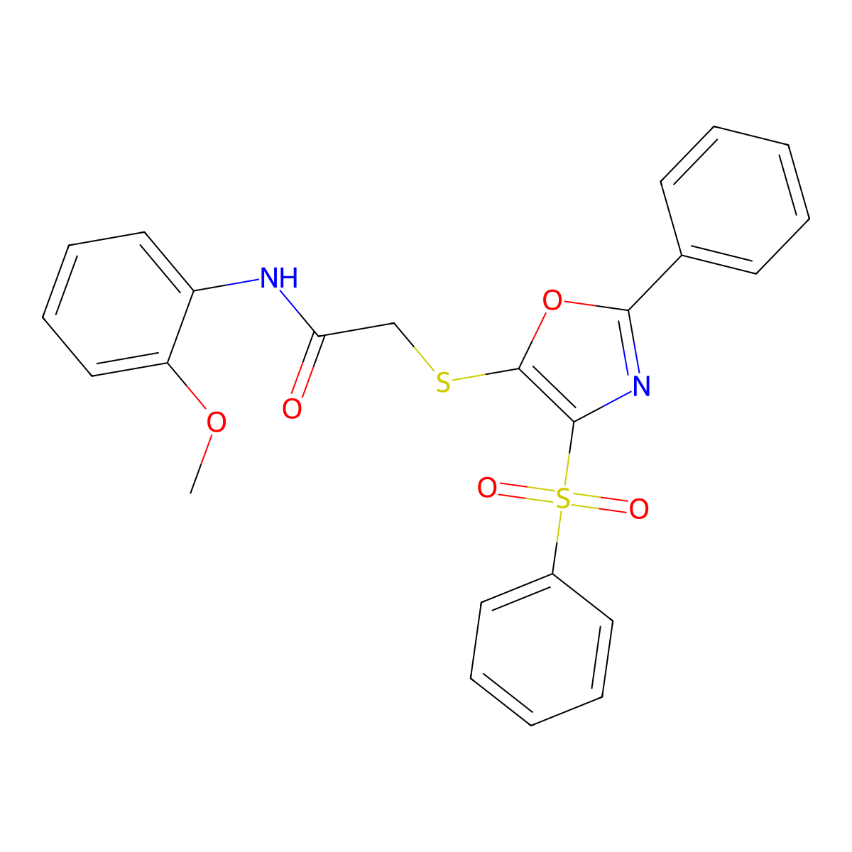 N-(2-methoxyphenyl)-2-((2-phenyl-4-(phenylsulfonyl)oxazol-5-yl)thio)acetamide molecular structure, CAS 686736-76-5