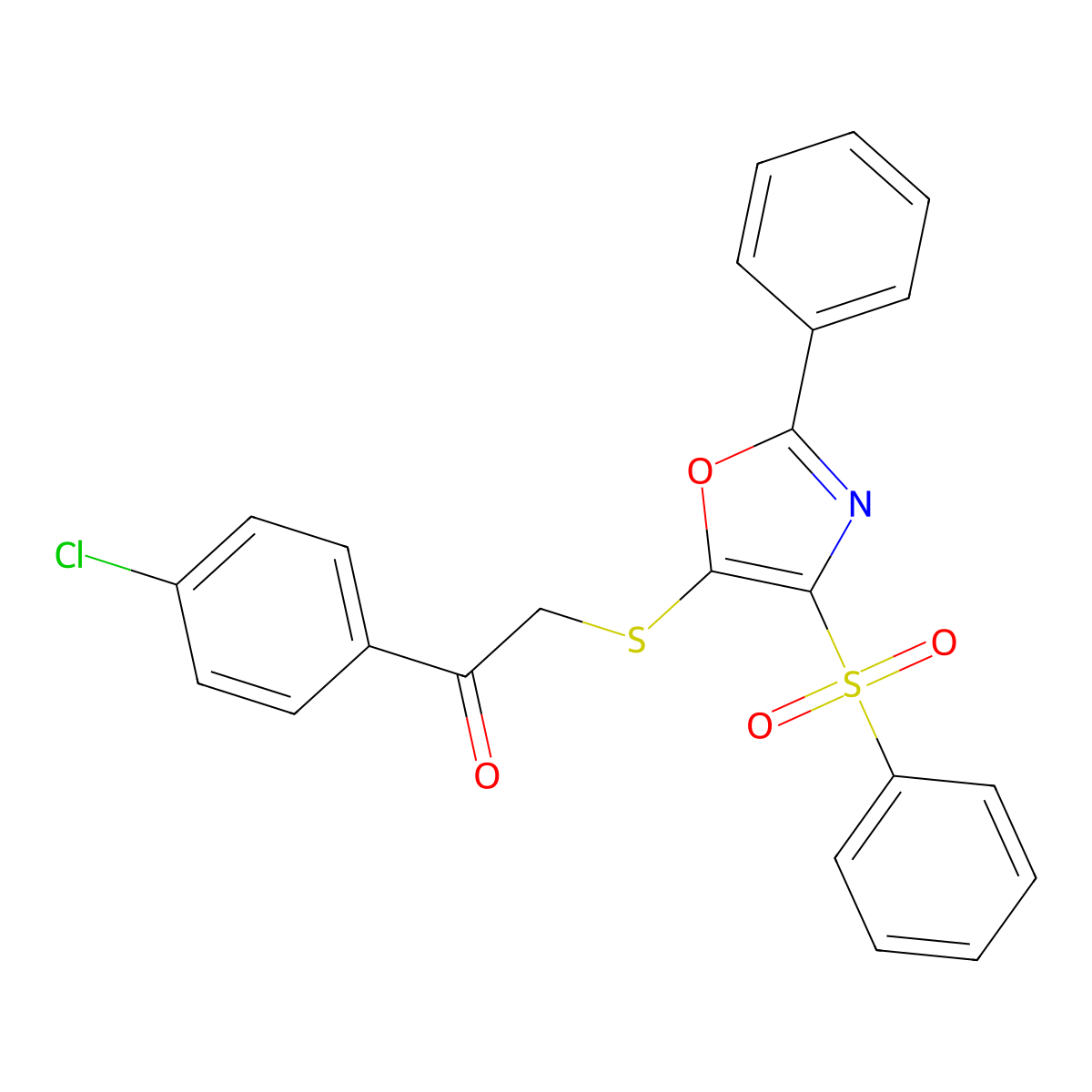 1-(4-Chlorophenyl)-2-((2-phenyl-4-(phenylsulfonyl)oxazol-5-yl)thio)ethanone molecular structure, CAS 686736-81-2
