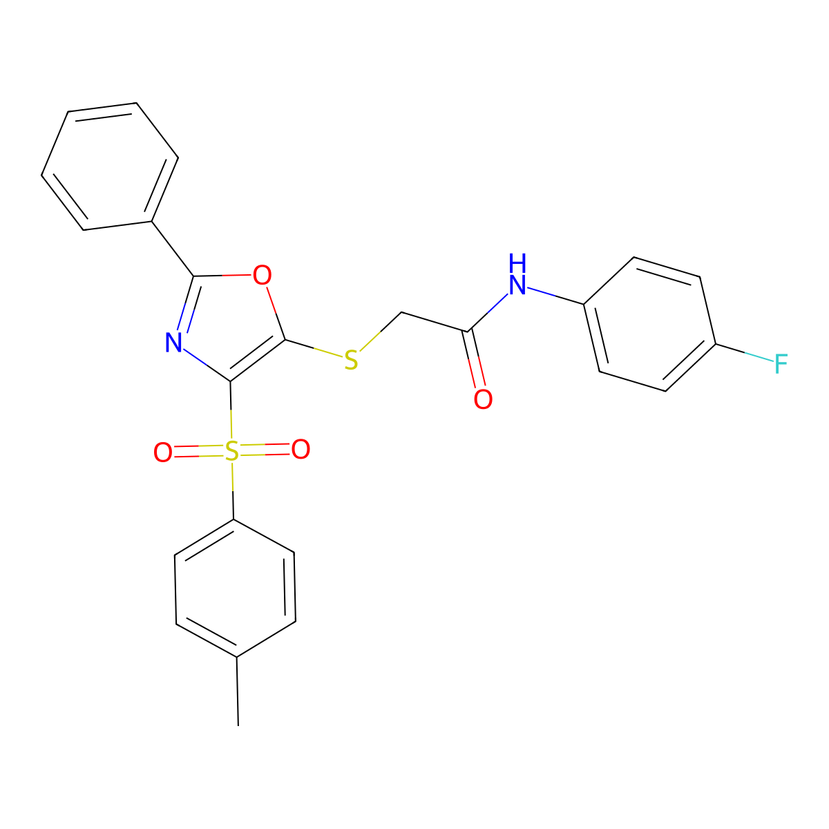N-(4-fluorophenyl)-2-((2-phenyl-4-tosyloxazol-5-yl)thio)acetamide molecular structure, CAS 686736-82-3