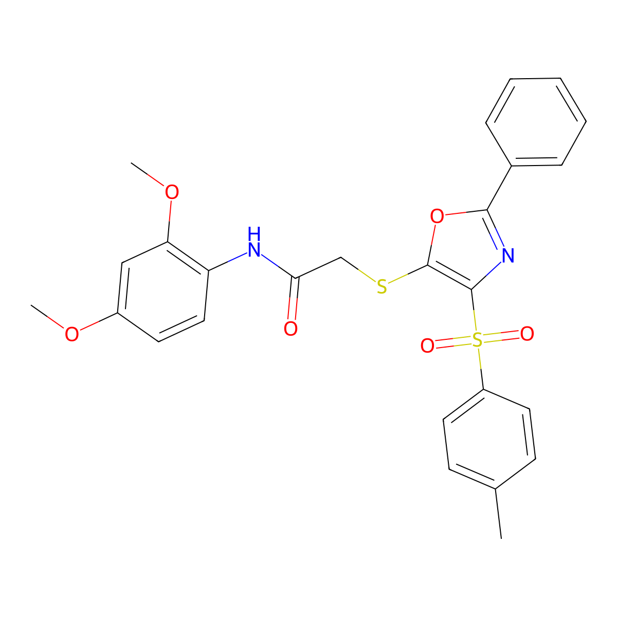 N-(2,4-dimethoxyphenyl)-2-((2-phenyl-4-tosyloxazol-5-yl)thio)acetamide molecular structure, CAS 686736-85-6