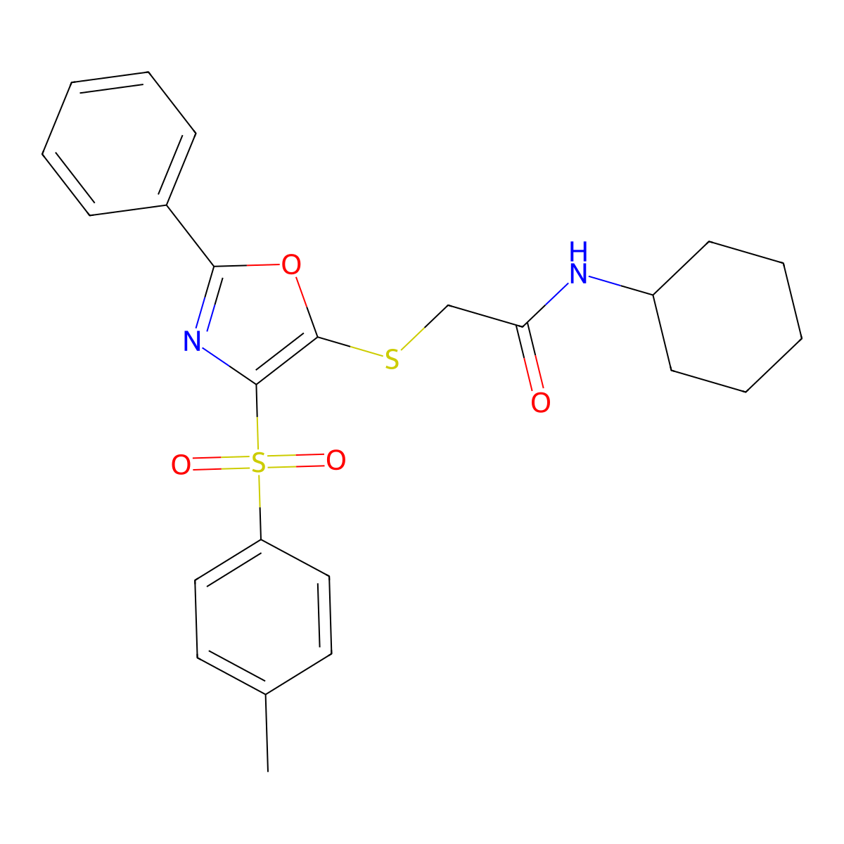 N-cyclohexyl-2-((2-phenyl-4-tosyloxazol-5-yl)thio)acetamide molecular structure, CAS 686736-86-7