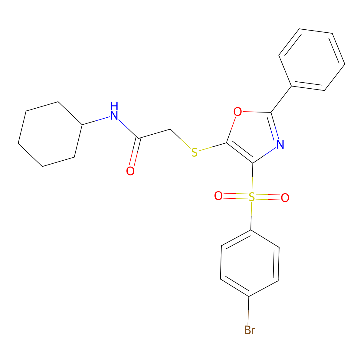 2-((4-((4-bromophenyl)sulfonyl)-2-phenyloxazol-5-yl)thio)-N-cyclohexylacetamide molecular structure, CAS 686736-92-5