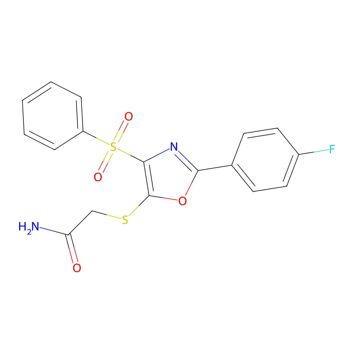 2-{[2-(4-Fluorophenyl)-4-(phenylsulfonyl)-1,3-oxazol-5-yl]thio}acetamide molecular structure, CAS 686737-01-9