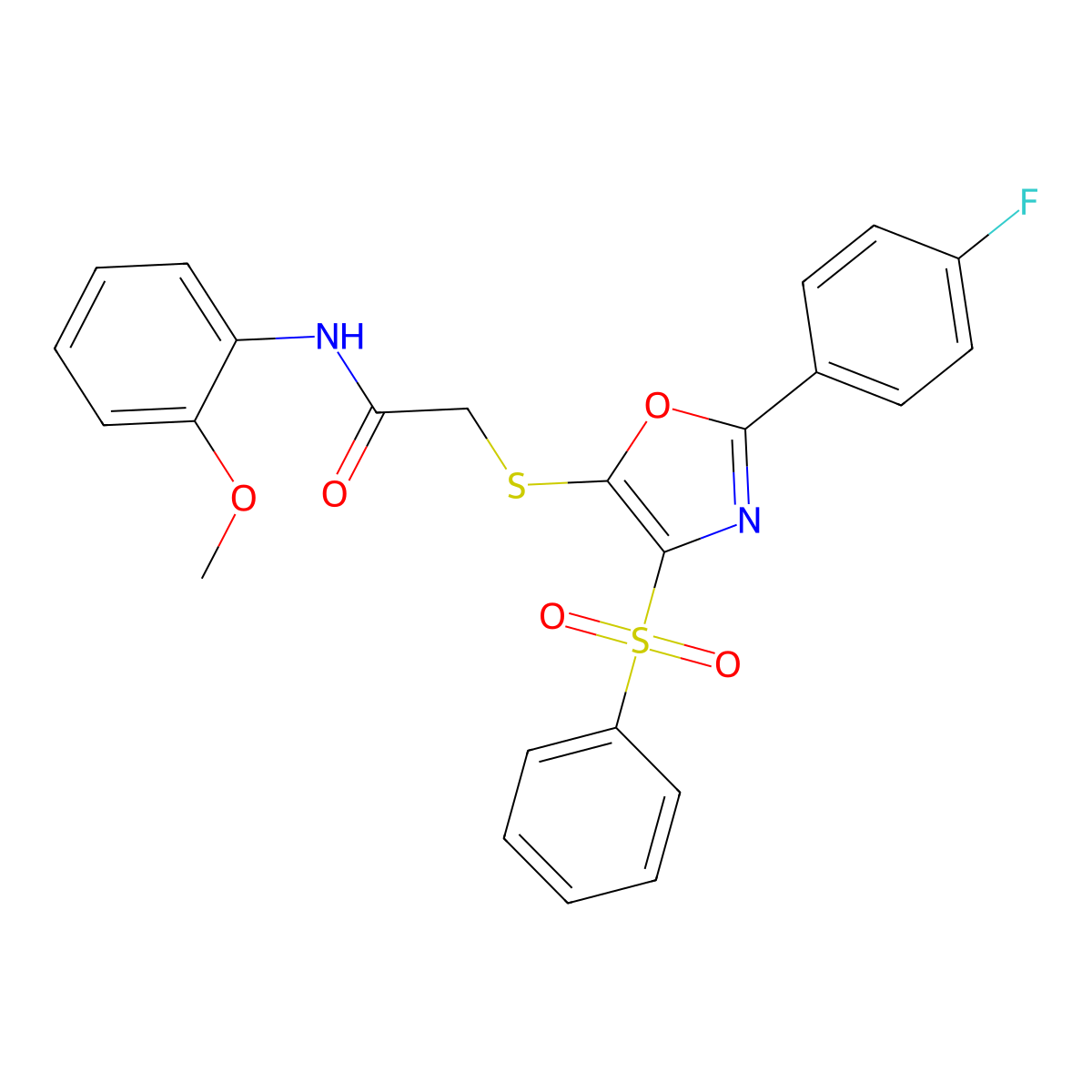2-((2-(4-fluorophenyl)-4-(phenylsulfonyl)oxazol-5-yl)thio)-N-(2-methoxyphenyl)acetamide molecular structure, CAS 686737-02-0
