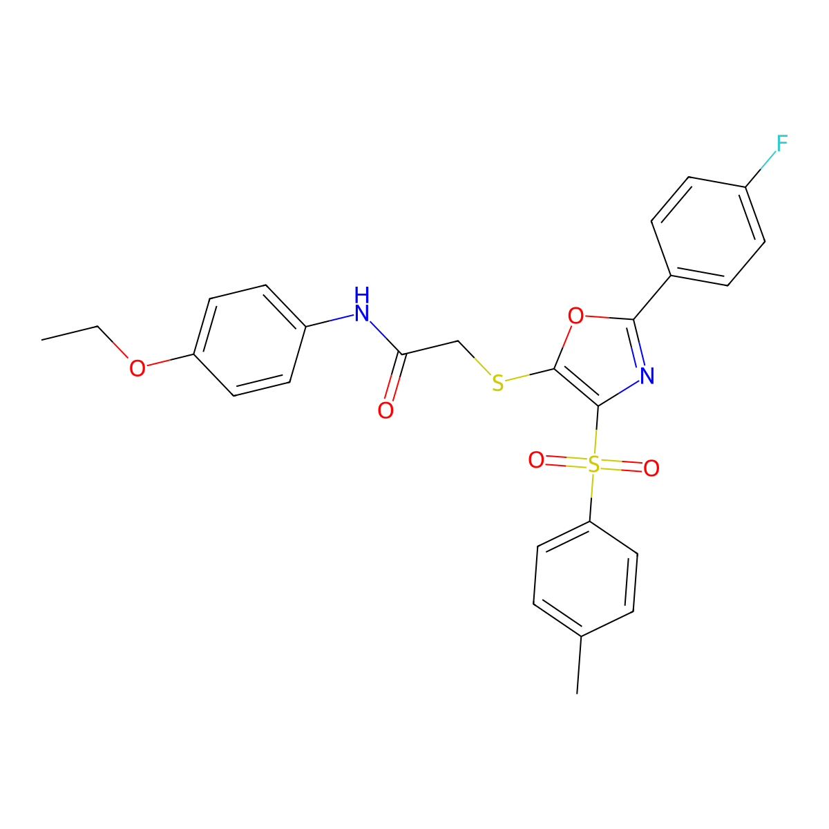 N-(4-ethoxyphenyl)-2-[[2-(4-fluorophenyl)-4-(4-methylphenyl)sulfonyl-1,3-oxazol-5-yl]sulfanyl]acetamide molecular structure, CAS 686737-09-7