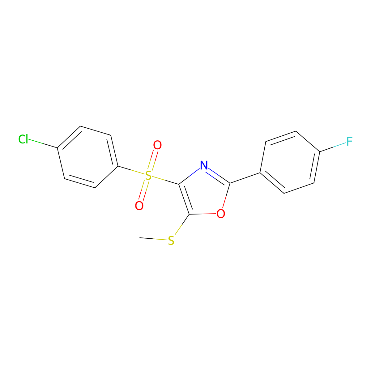 4-[(4-Chlorophenyl)sulfonyl]-2-(4-fluorophenyl)-5-(methylsulfanyl)-1,3-oxazole molecular structure, CAS 686737-18-8
