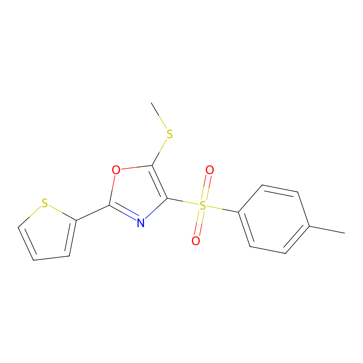 4-[(4-Methylphenyl)sulfonyl]-5-methylthio-2-(2-thienyl)-1,3-oxazole molecular structure, CAS 686737-40-6