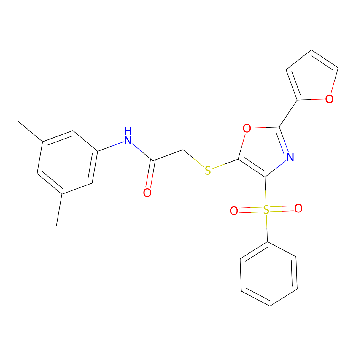 2-[[4-(benzenesulfonyl)-2-(furan-2-yl)-1,3-oxazol-5-yl]sulfanyl]-N-(3,5-dimethylphenyl)acetamide molecular structure, CAS 686737-45-1