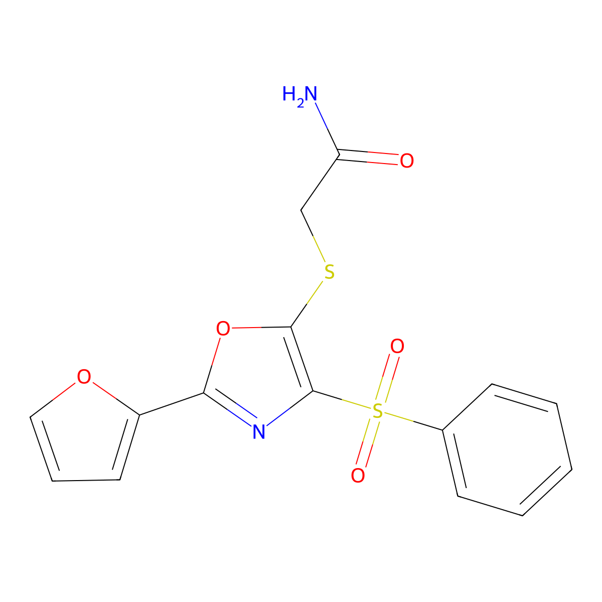 2-[[4-(Benzenesulfonyl)-2-(furan-2-yl)-1,3-oxazol-5-yl]sulfanyl]acetamide molecular structure, CAS 686737-49-5