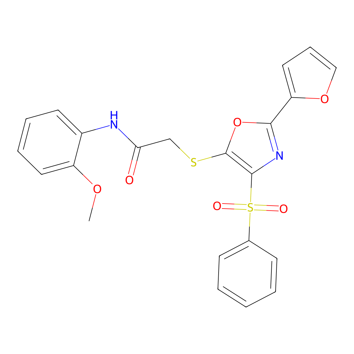 2-{[2-(furan-2-yl)-4-(phenylsulfonyl)-1,3-oxazol-5-yl]sulfanyl}-N-(2-methoxyphenyl)acetamide molecular structure, CAS 686737-50-8
