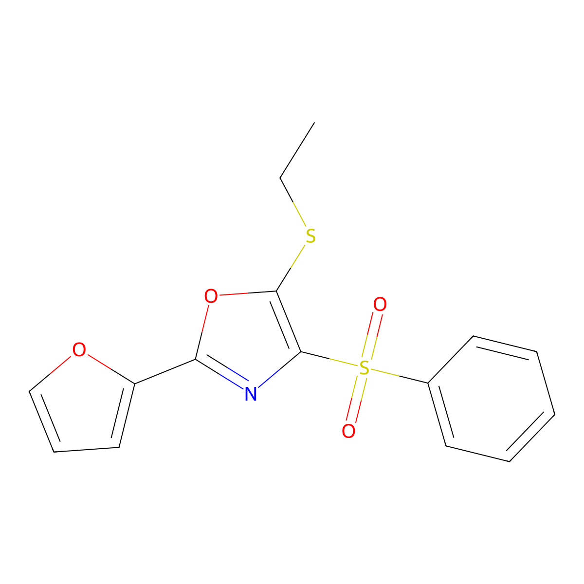 5-(Ethylthio)-2-(2-furyl)-4-(phenylsulfonyl)-1,3-oxazole molecular structure, CAS 686737-52-0