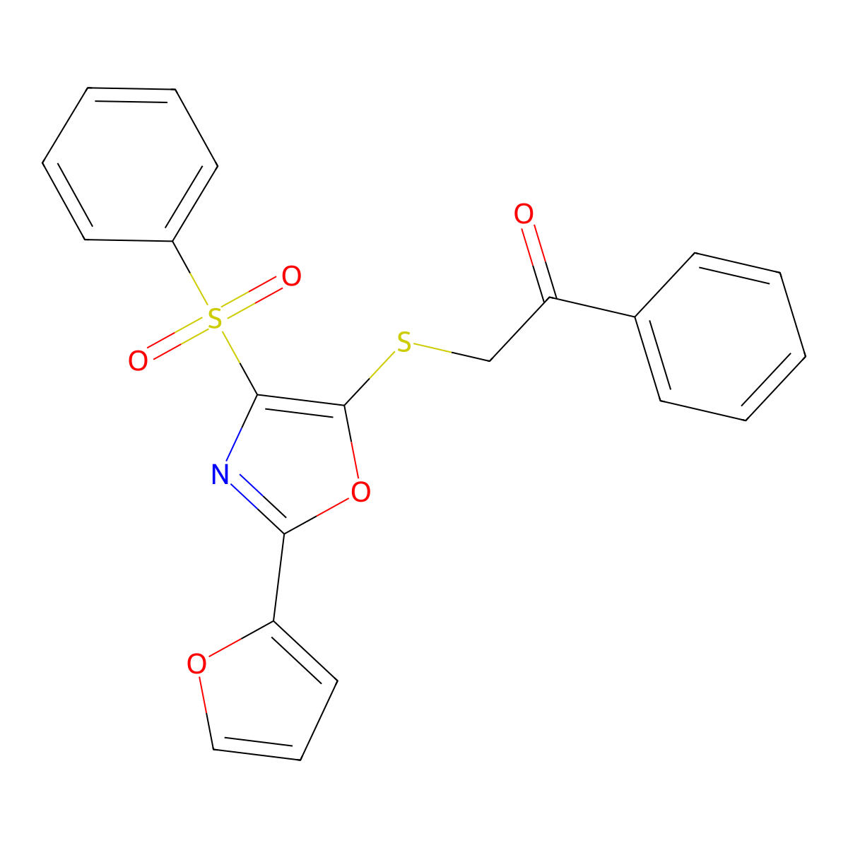 2-((2-(Furan-2-yl)-4-(phenylsulfonyl)oxazol-5-yl)thio)-1-phenylethanone molecular structure, CAS 686737-56-4