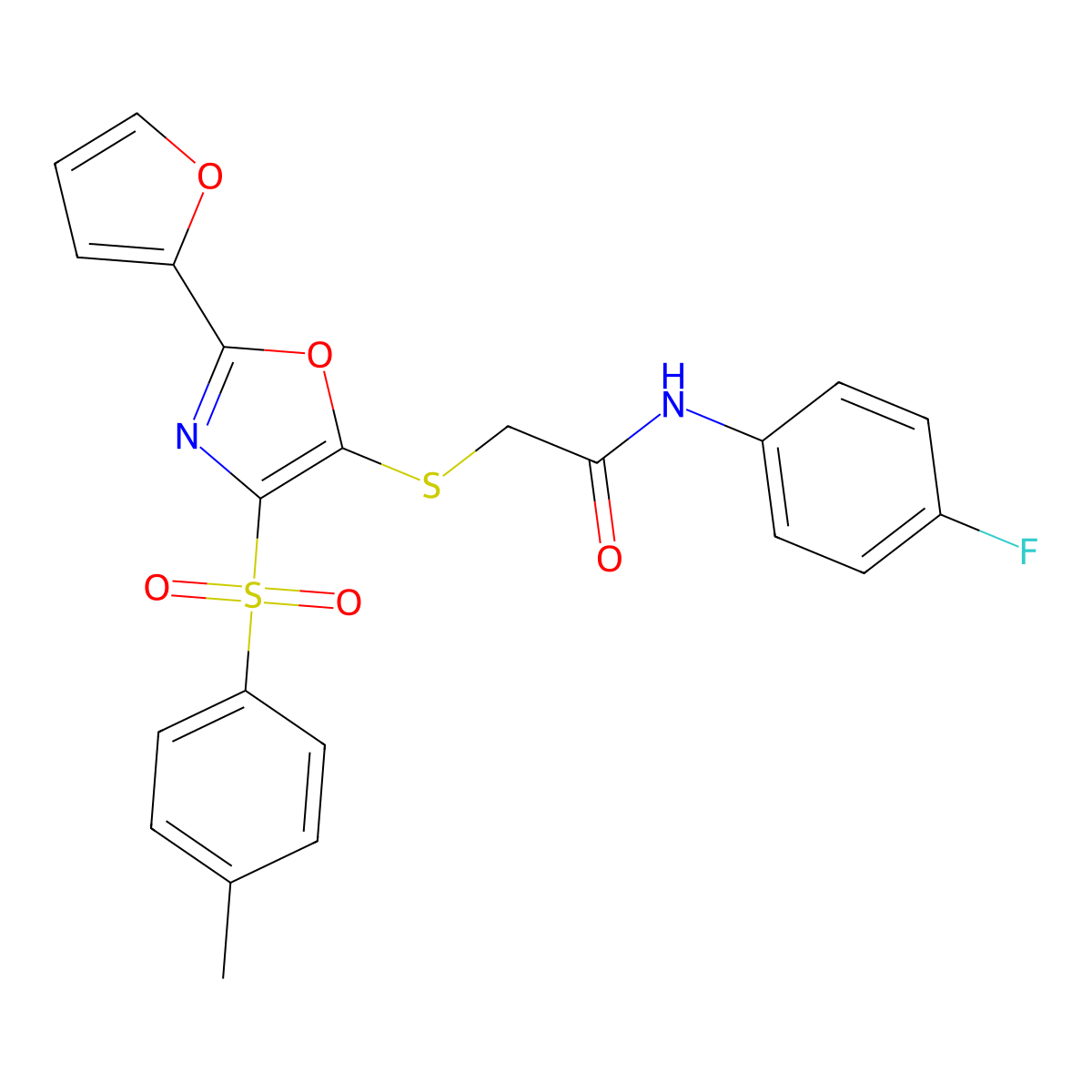 N-(4-Fluorophenyl)-2-{[2-(furan-2-YL)-4-(4-methylbenzenesulfonyl)-1,3-oxazol-5-YL]sulfanyl}acetamide molecular structure, CAS 686737-58-6