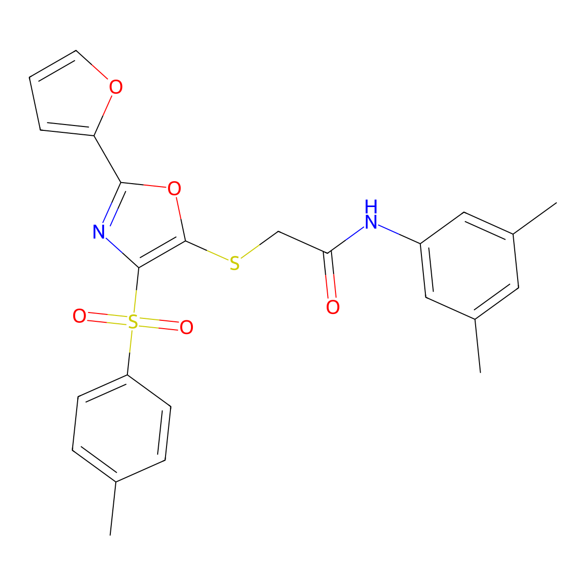 N-(3,5-dimethylphenyl)-2-({2-(furan-2-yl)-4-[(4-methylphenyl)sulfonyl]-1,3-oxazol-5-yl}sulfanyl)acetamide molecular structure, CAS 686737-60-0