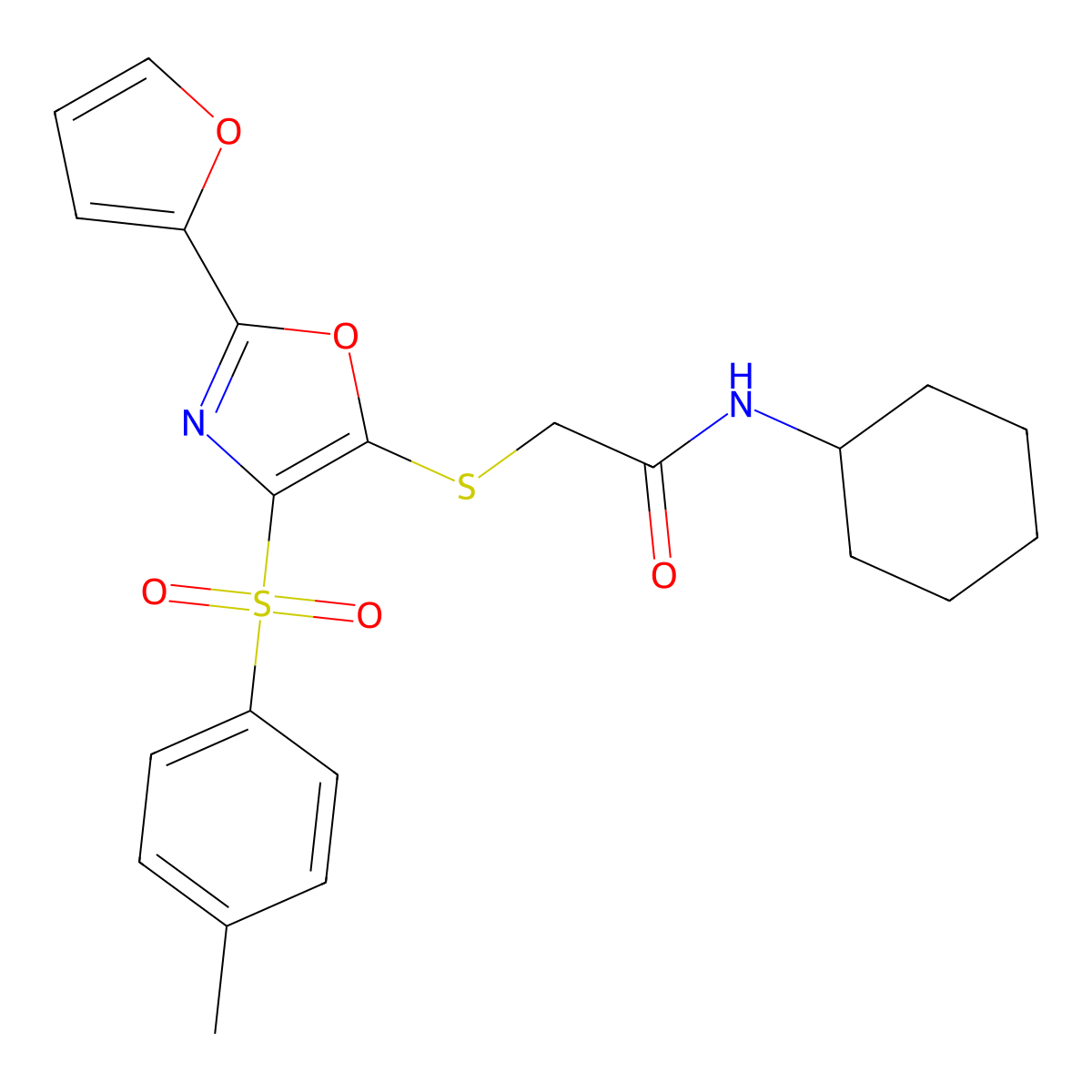 N-cyclohexyl-2-{[2-(furan-2-yl)-4-(4-methylbenzenesulfonyl)-1,3-oxazol-5-yl]sulfanyl}acetamide molecular structure, CAS 686737-62-2