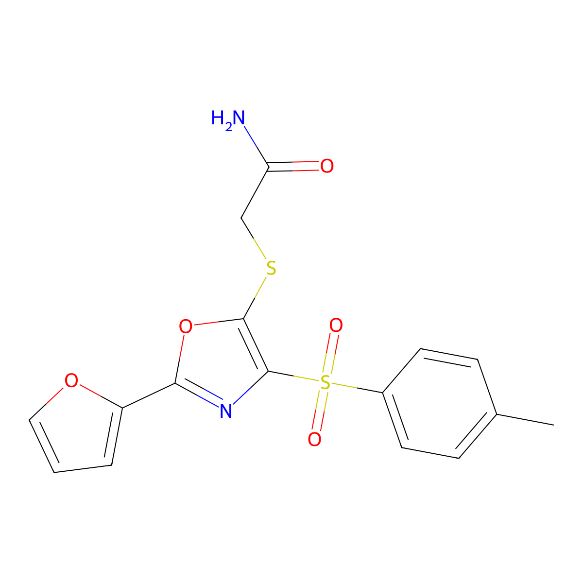 2-({2-(Furan-2-yl)-4-[(4-methylphenyl)sulfonyl]-1,3-oxazol-5-yl}sulfanyl)acetamide molecular structure, CAS 686737-64-4