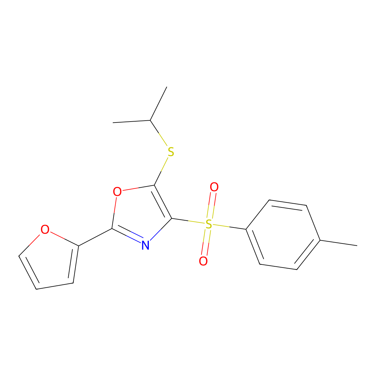 2-(2-Furyl)-5-(isopropylthio)-4-[(4-methylphenyl)sulfonyl]-1,3-oxazole molecular structure, CAS 686737-68-8