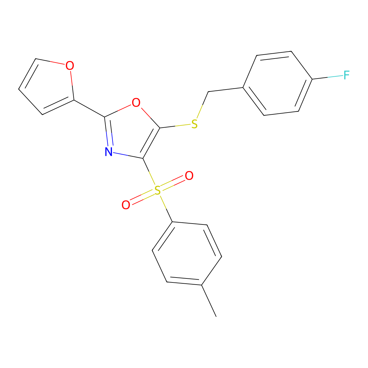 5-((4-Fluorobenzyl)thio)-2-(furan-2-yl)-4-tosyloxazole molecular structure, CAS 686737-71-3