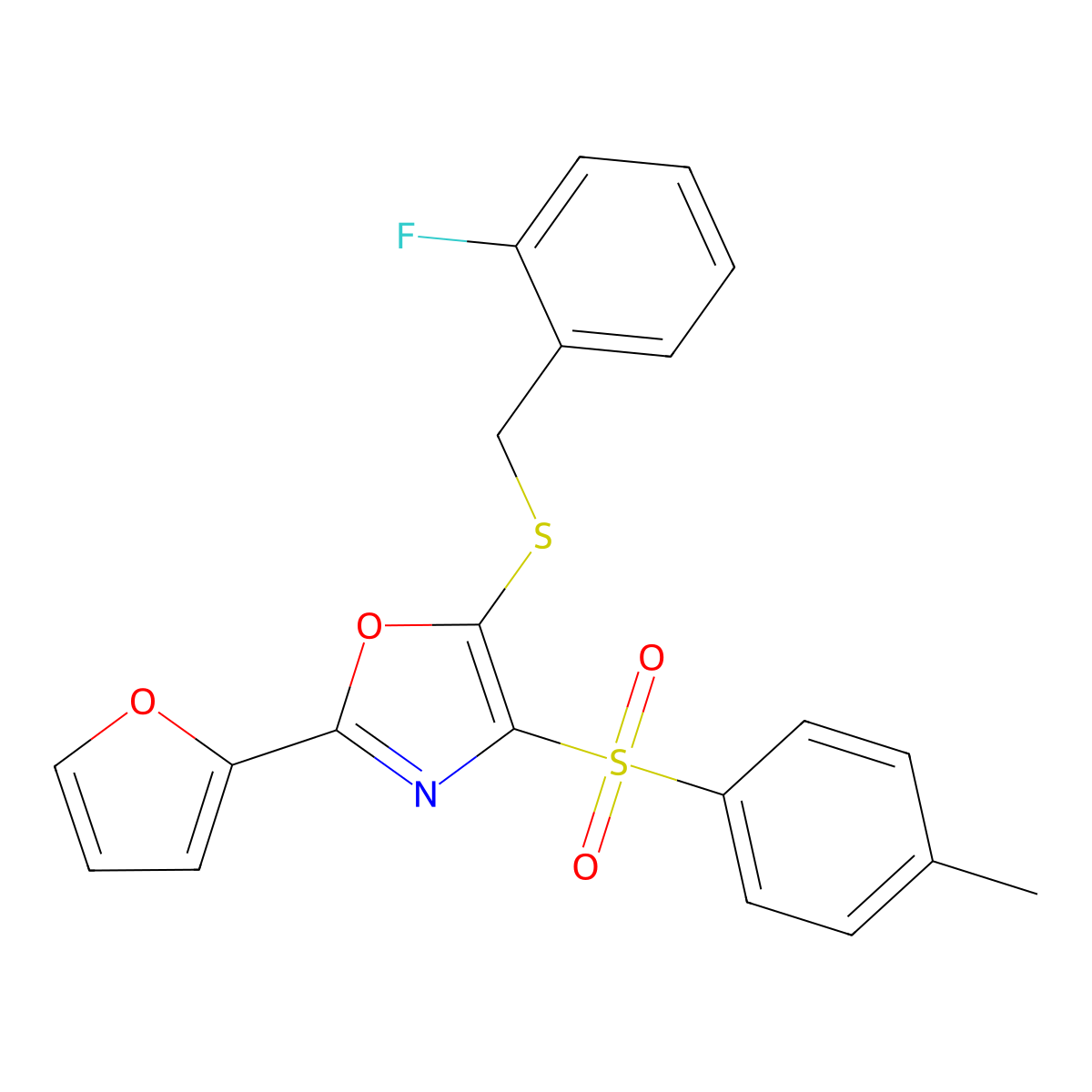 5-((2-Fluorobenzyl)thio)-2-(furan-2-yl)-4-tosyloxazole molecular structure, CAS 686737-78-0