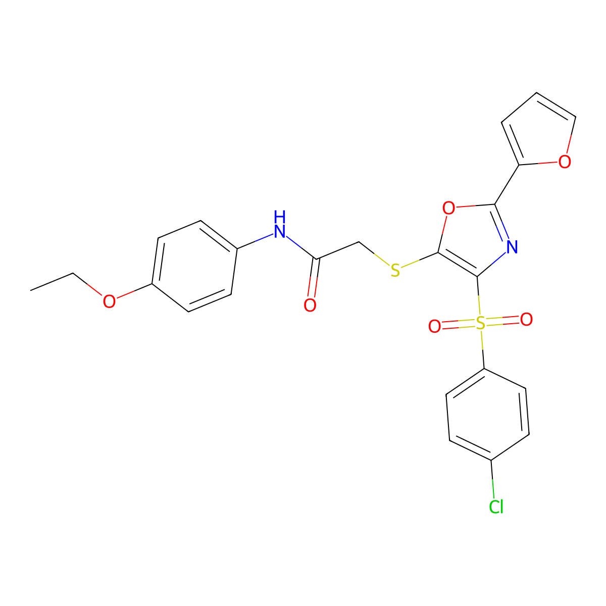 2-[[4-(4-chlorophenyl)sulfonyl-2-(furan-2-yl)-1,3-oxazol-5-yl]sulfanyl]-N-(4-ethoxyphenyl)acetamide molecular structure, CAS 686737-84-8