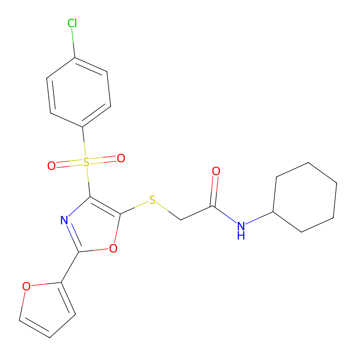 2-({4-[(4-chlorophenyl)sulfonyl]-2-(furan-2-yl)-1,3-oxazol-5-yl}sulfanyl)-N-cyclohexylacetamide molecular structure, CAS 686737-89-3