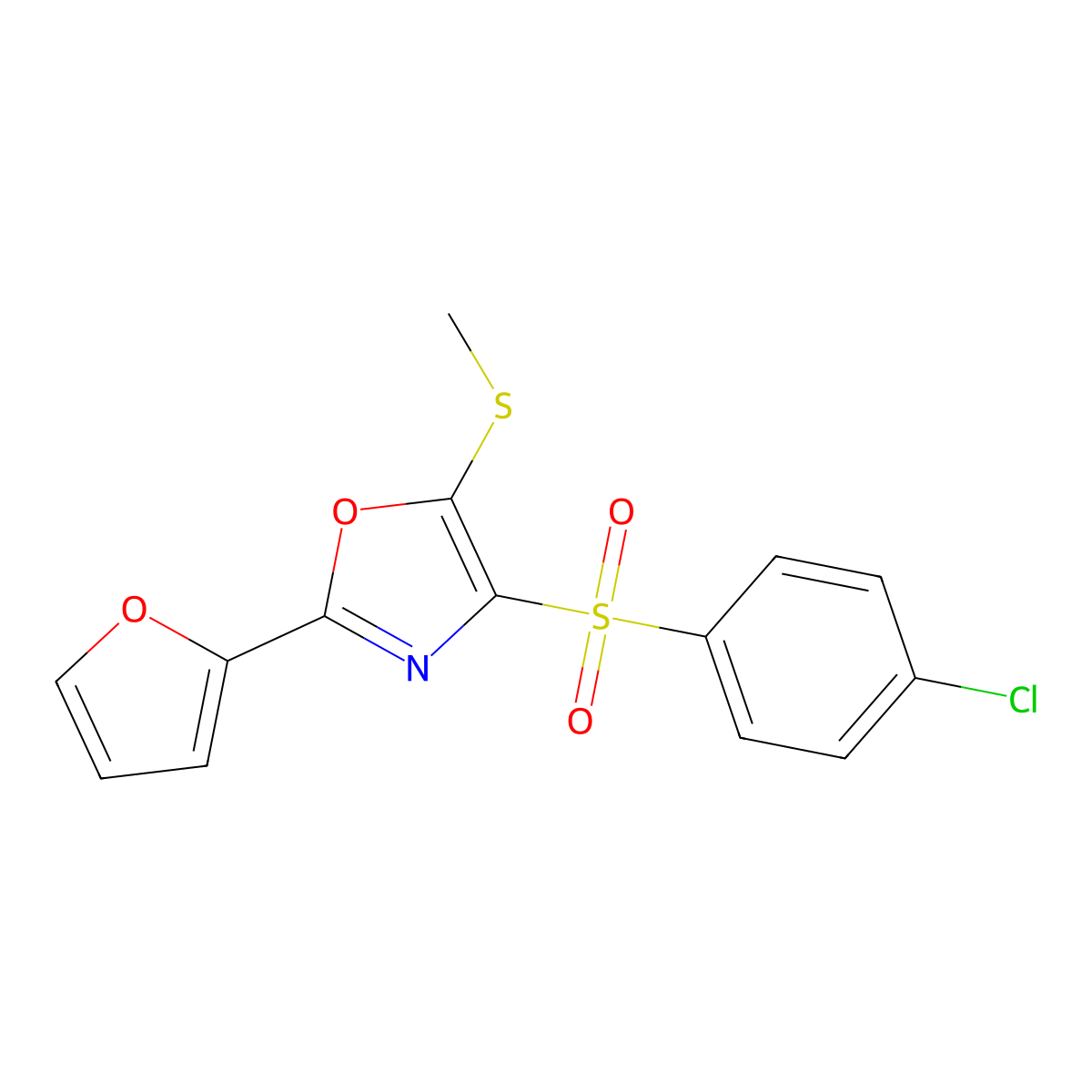 4-(4-Chlorophenyl)sulfonyl-2-(furan-2-yl)-5-methylsulfanyl-1,3-oxazole molecular structure, CAS 686737-97-3