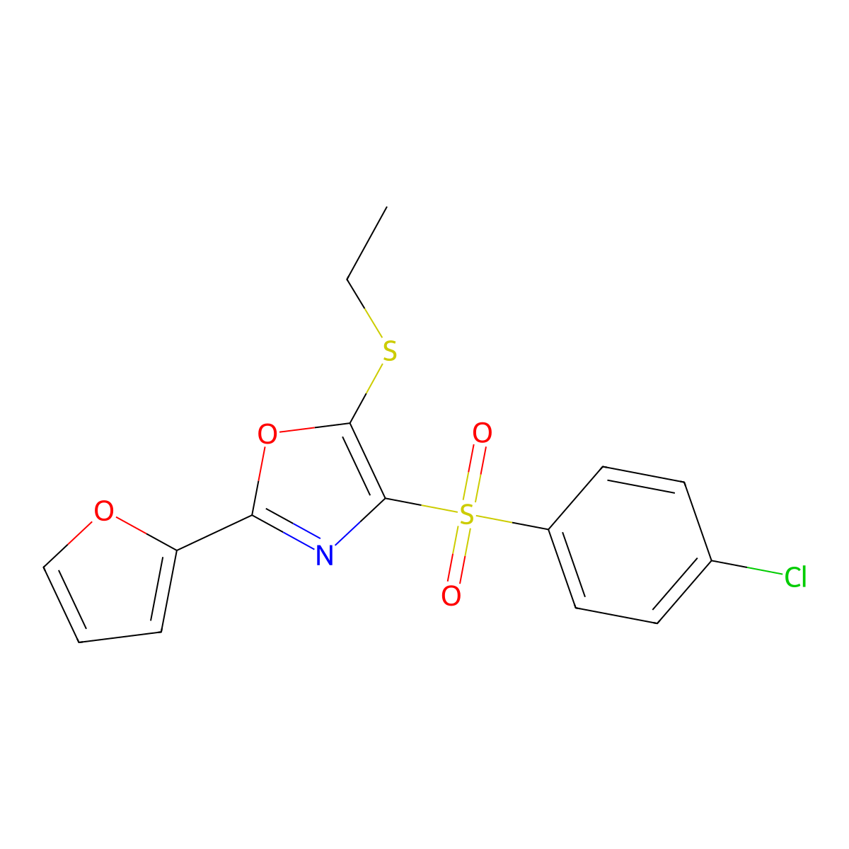 4-(4-Chlorophenyl)sulfonyl-5-ethylsulfanyl-2-(furan-2-yl)-1,3-oxazole molecular structure, CAS 686737-99-5